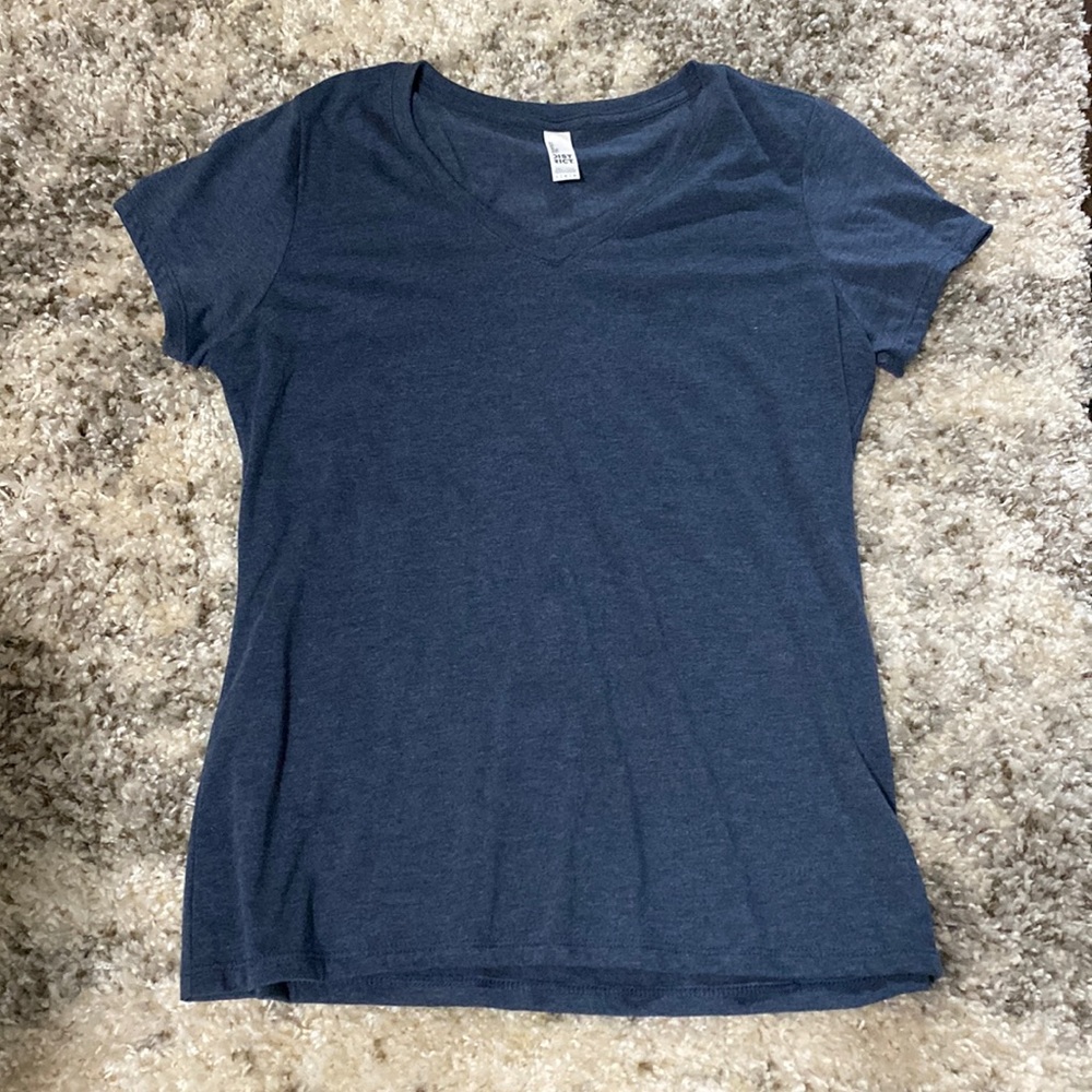 District The Perfect Tee Womens Blue TriBlend Heather Soft Short Sleeve V Neck L